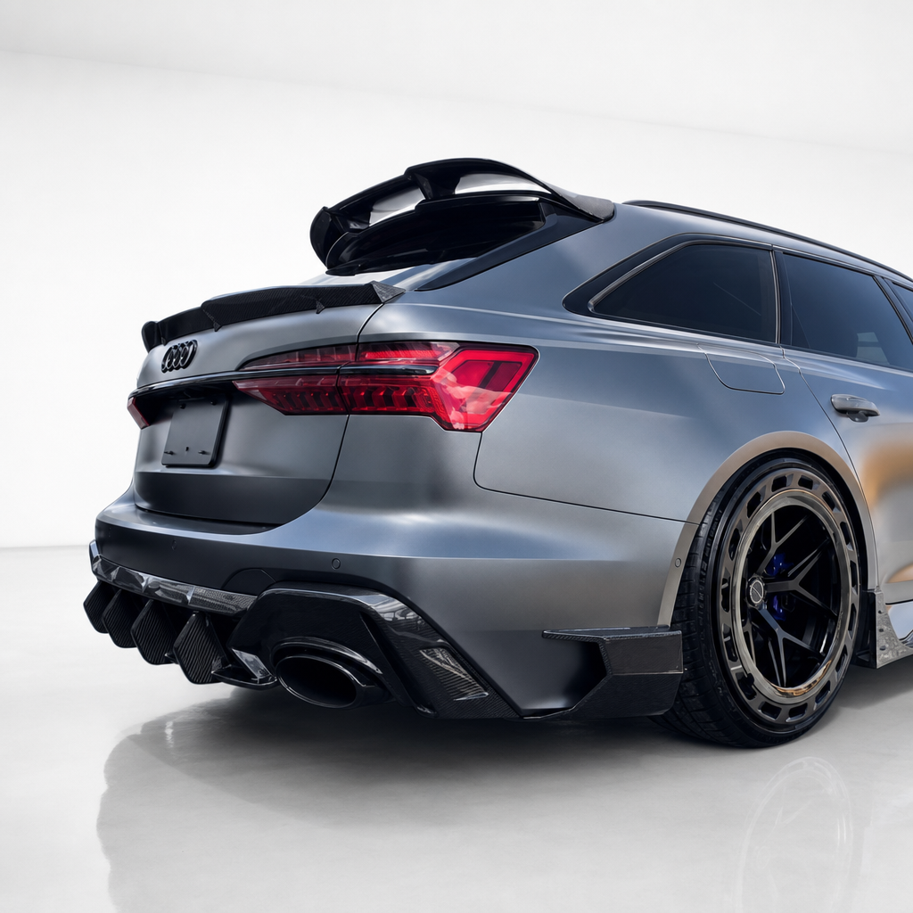 Audi RS6/RS7 C8 Difusor de Labio Divisor de Parachoques Trasero de Fibra de Carbono