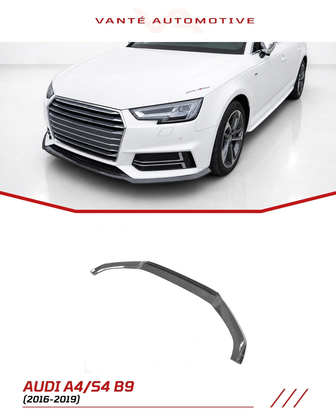 Audi A4 S-Line / S4 B9 Divisor de Labio de Parachoques Delantero de Fibra de Carbono