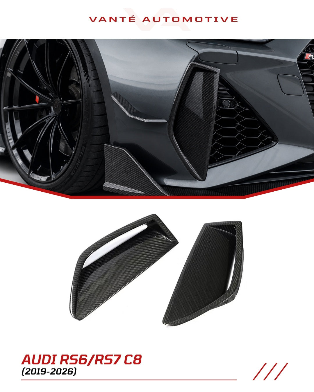 Audi RS6/RS7 C8 Ribetes Toma Parachoques Delantero de Fibra de Carbono