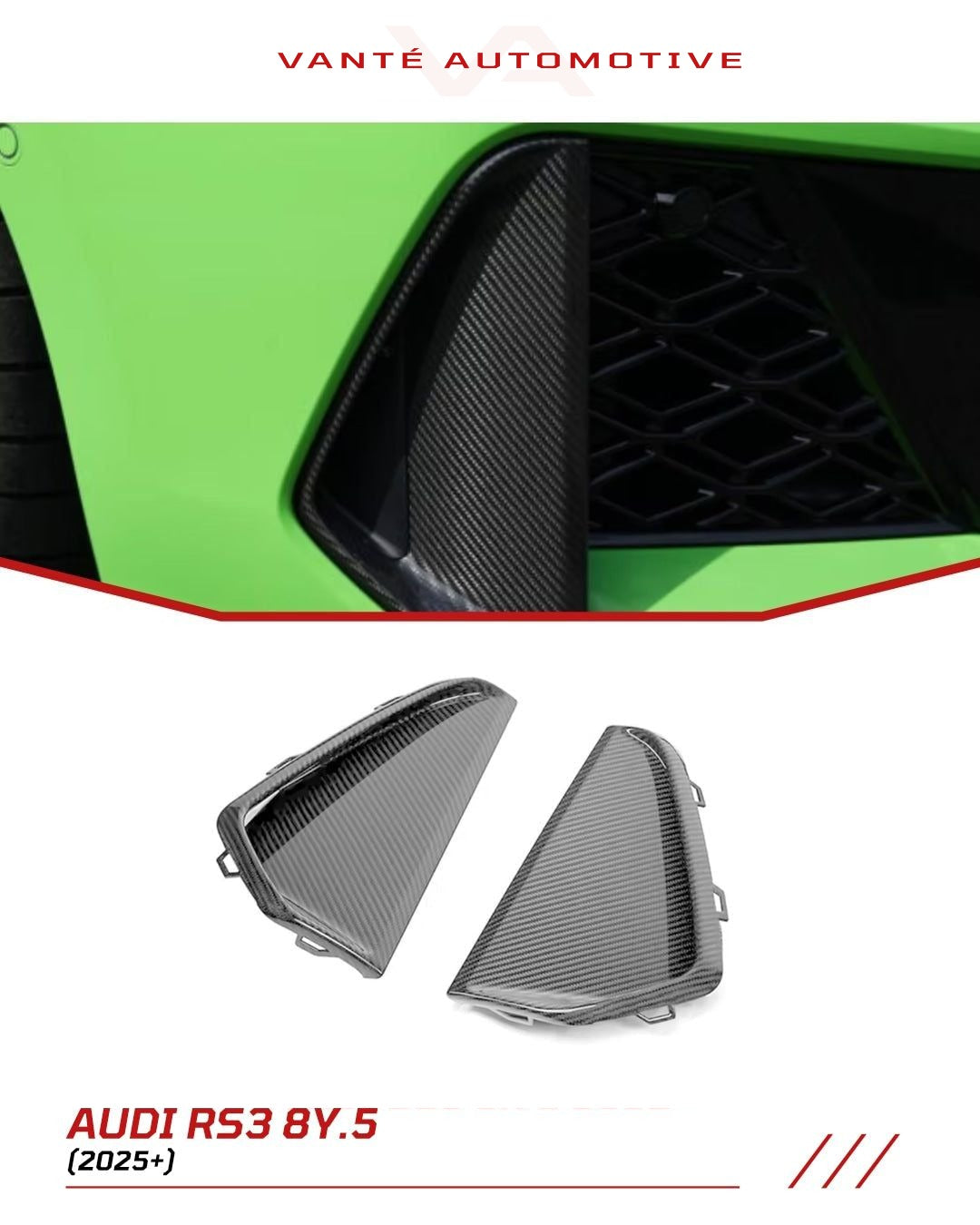 Remplacement des écopes d'admission de pare-chocs avant en fibre de carbone pour Audi RS3 8Y.5