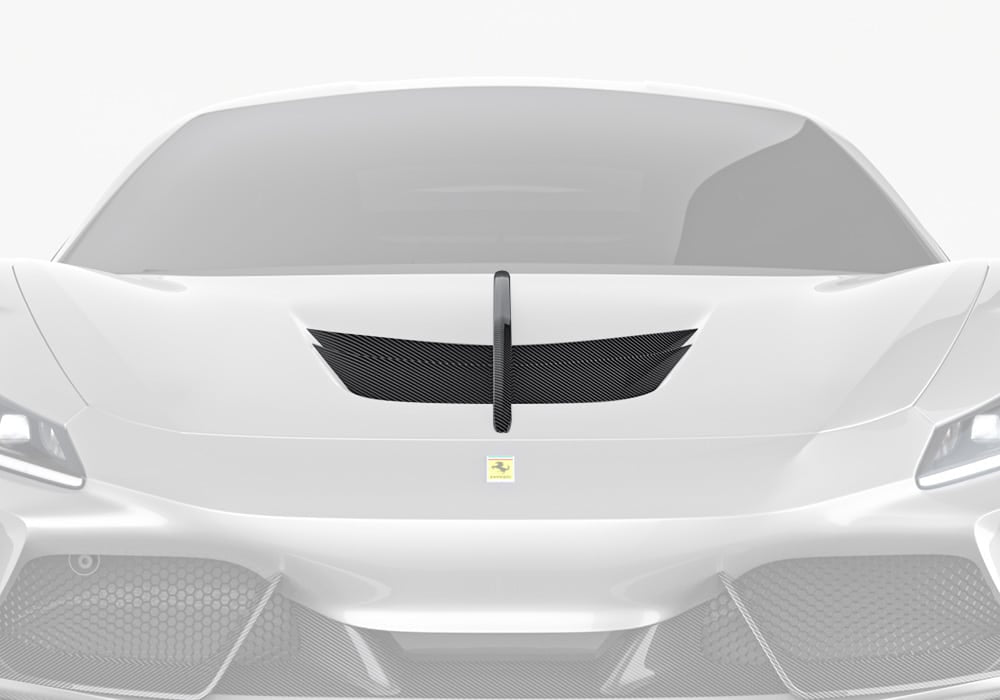 Ferrari F8 Tributo Carbon Fibre Hood Vent Trim - race-inspired lightweight bonnet upgrade