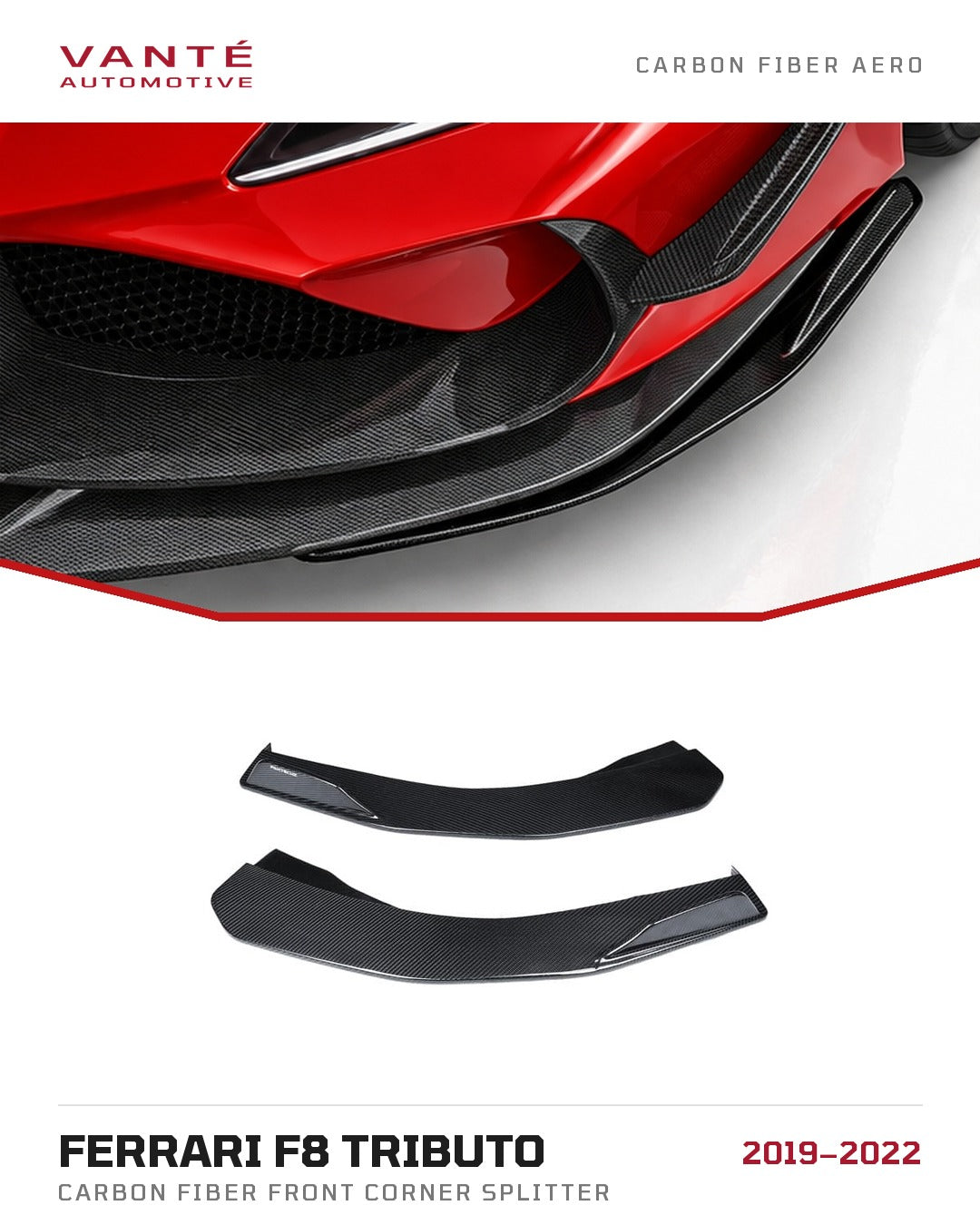 Ferrari F8 Tributo Carbon Fibre Front Corner Splitter