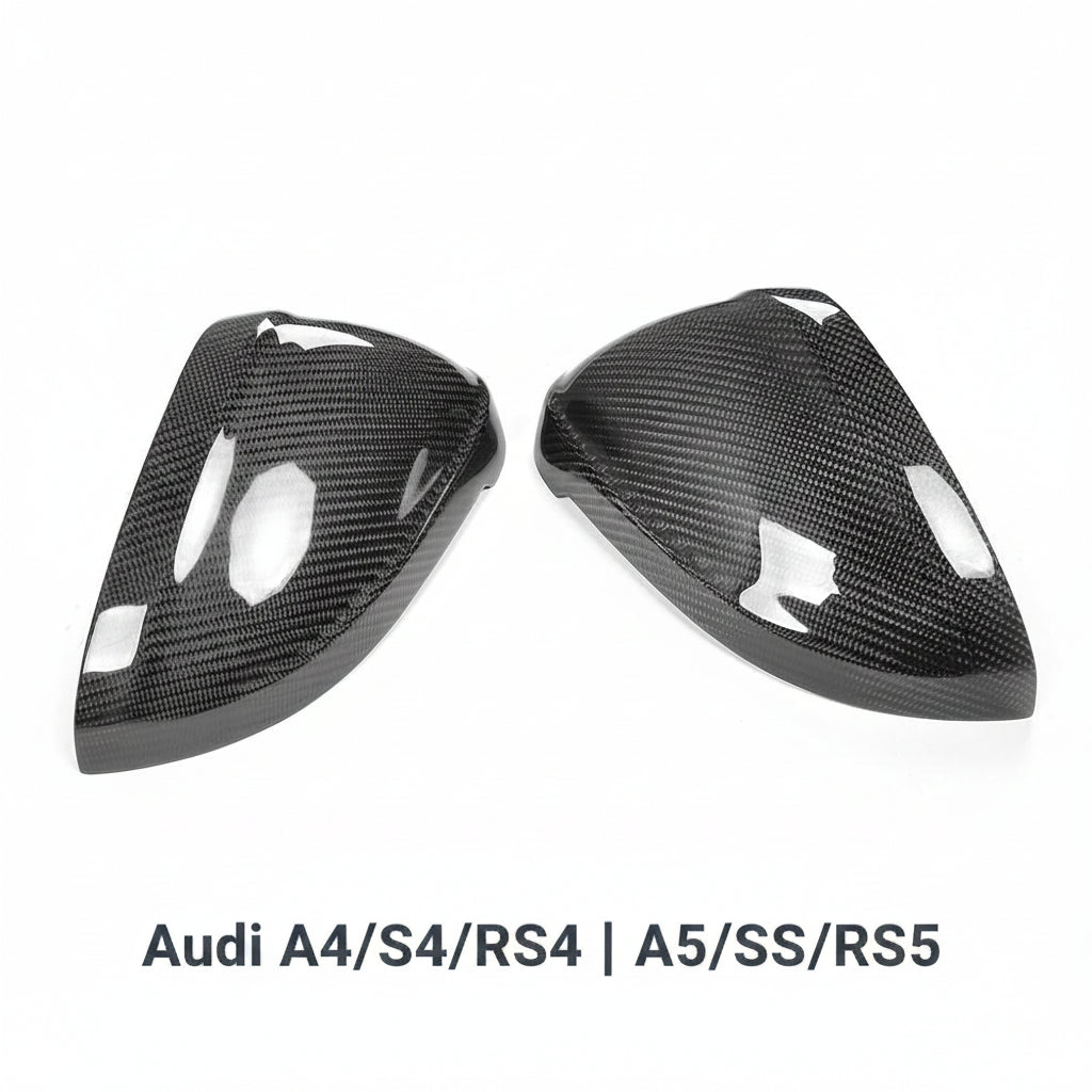 Audi A4 B9 Carbon Fibre Mirror Caps Covers - gloss 3x3 twill weave replacement style