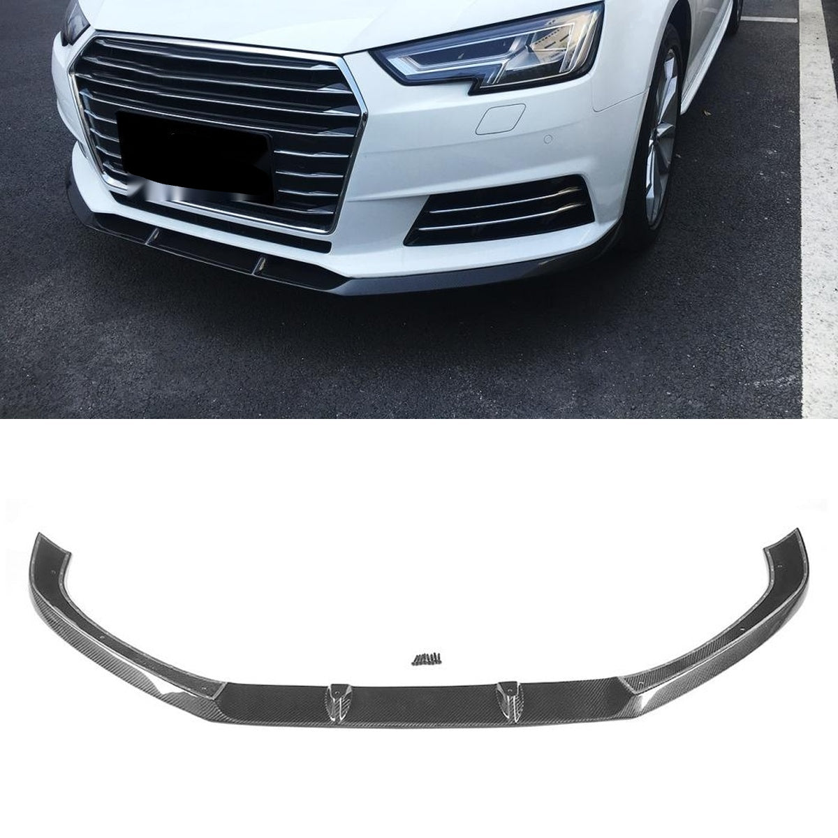 Audi A4 B9 Carbon Fibre Front Bumper Lip Splitter - gloss 3x3 twill weave OEM fitment