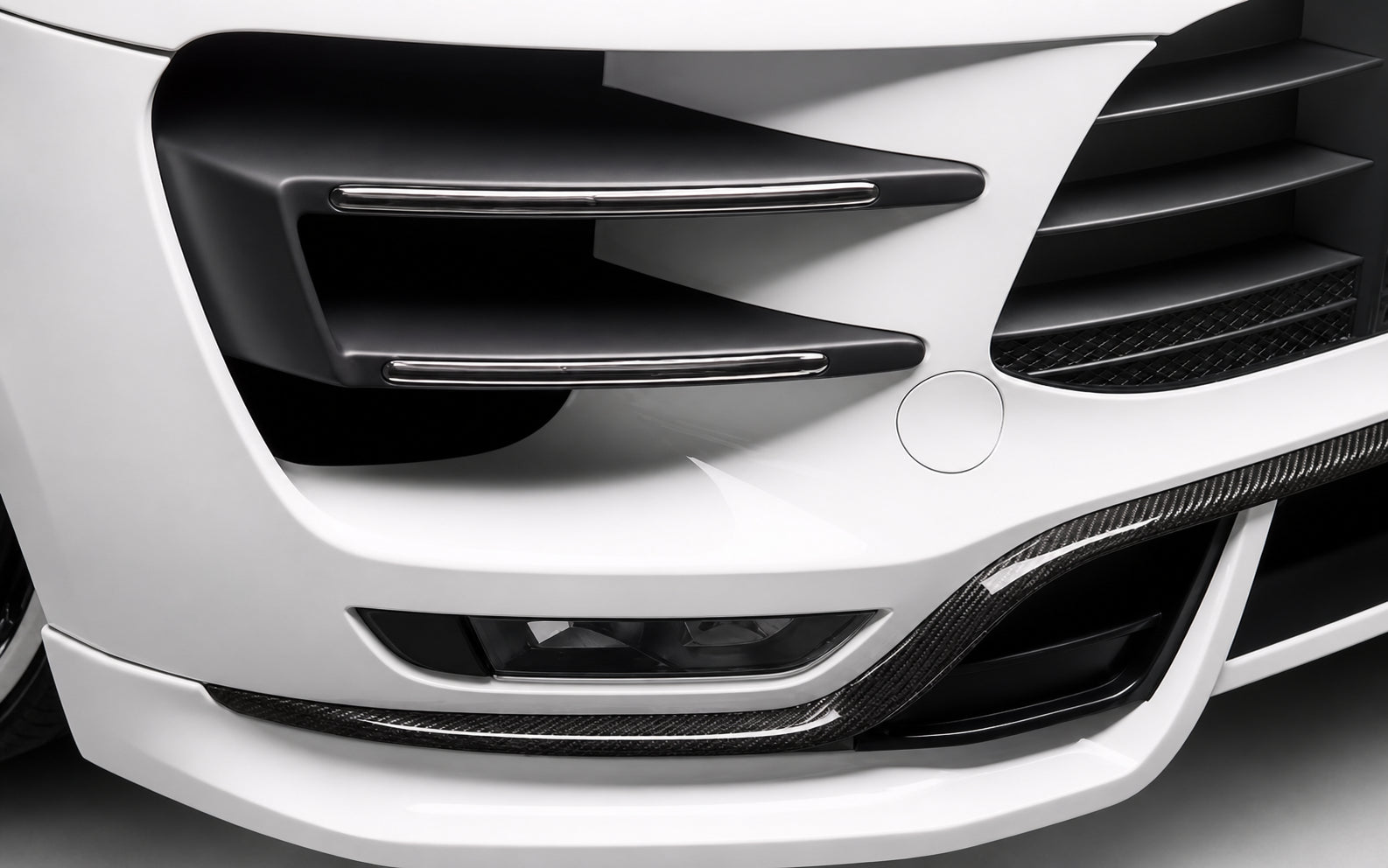 Porsche Macan 95B.1 Carbon Fibre Front Bumper Canard Vent Trim - gloss weave track styling upgrade