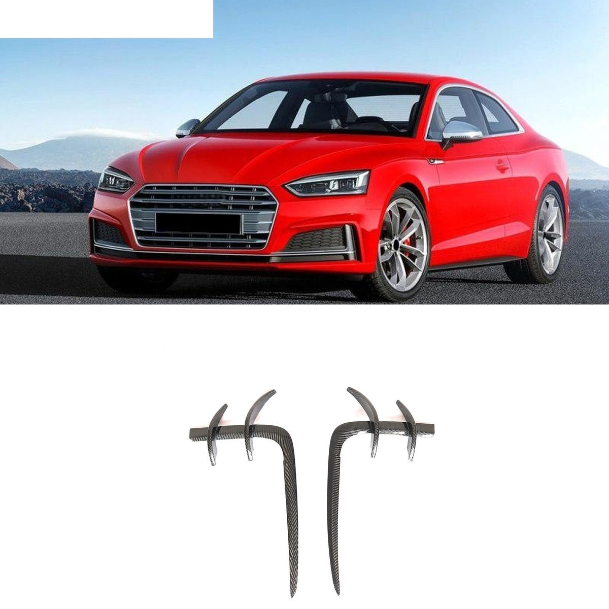 Audi S5 B9 Carbon Fibre Front Canards Fins - gloss twill weave aerodynamic upgrade