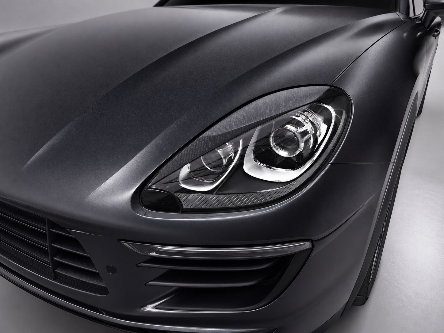 Porsche Macan 95B.1 Carbon Fibre Front Eyelids - gloss twill weave headlight trim upgrade