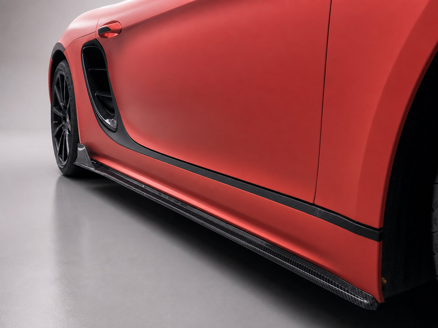 Porsche 718 Boxster Cayman 982 Carbon Fibre Side Skirt Extensions - gloss twill finish