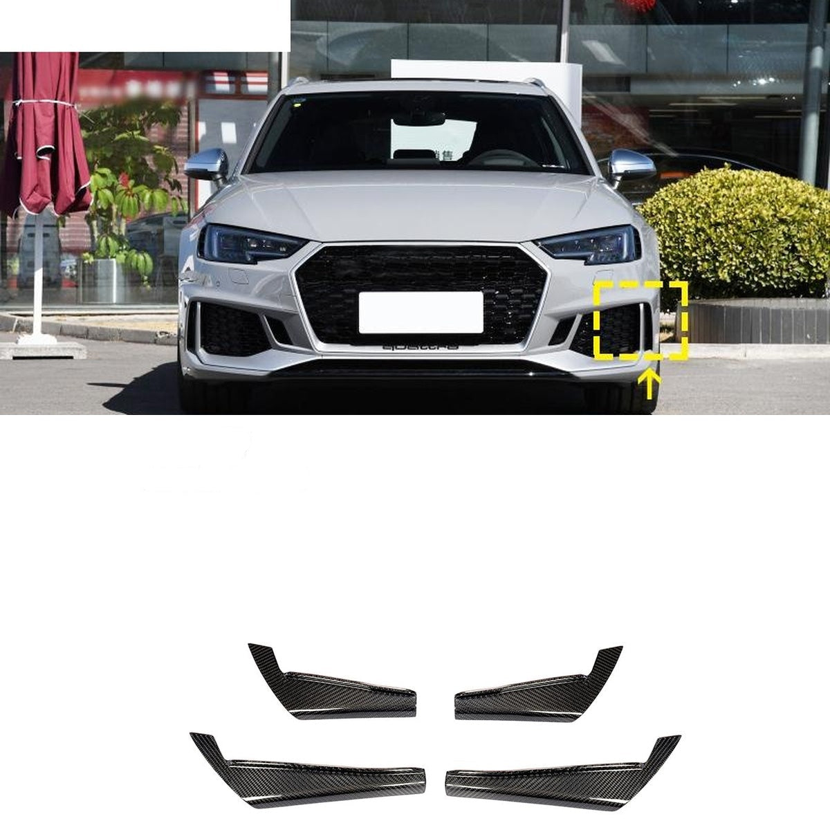 Audi RS4 B9 Carbon Fibre Front Bumper Canards - gloss twill weave pair