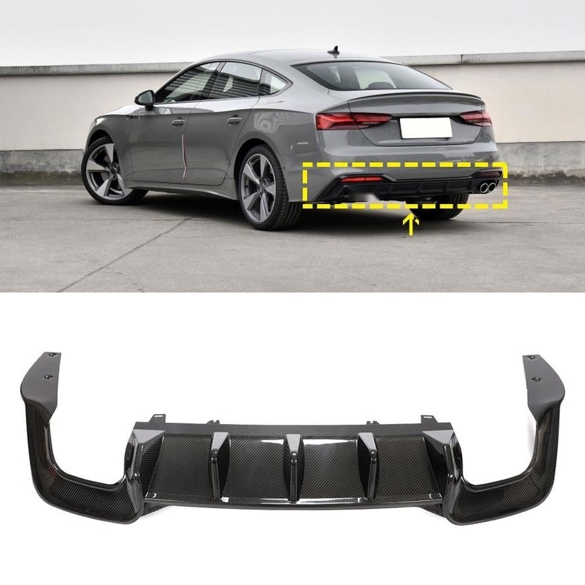 Audi S5 A5 S-Line Carbon Fibre Rear Bumper Diffuser - dry carbon 3x3 twill weave gloss finish