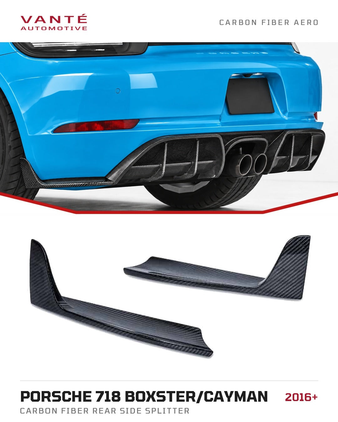 Porsche 718 Boxster/Cayman Carbon Fibre Rear Side Splitter