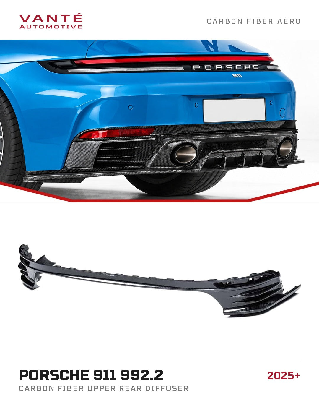 Porsche 911 992.2 Carbon Fibre Upper Rear Diffuser