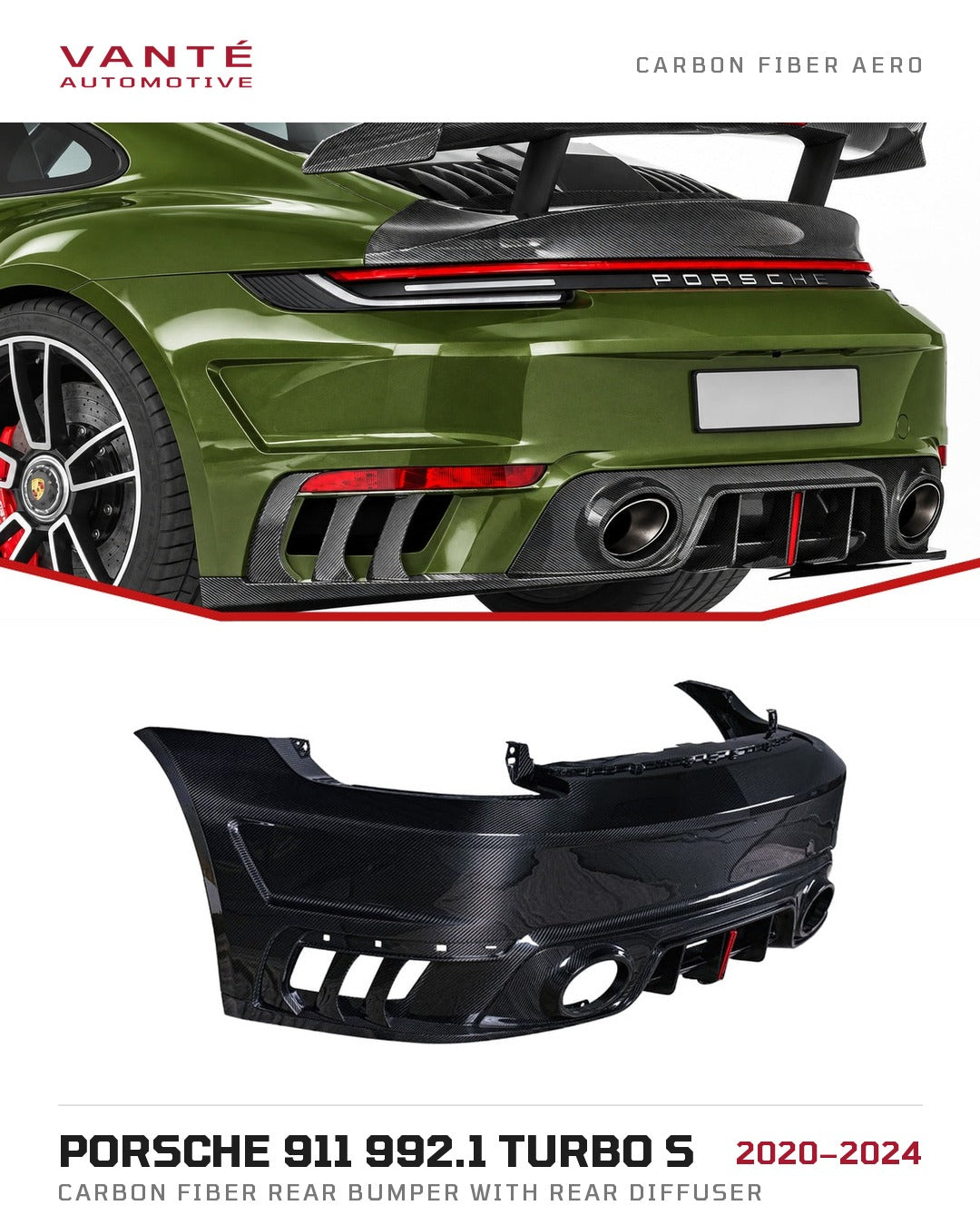 Porsche 911 992.1 Turbo S Carbon Fibre Rear Bumper with Rear Diffuser