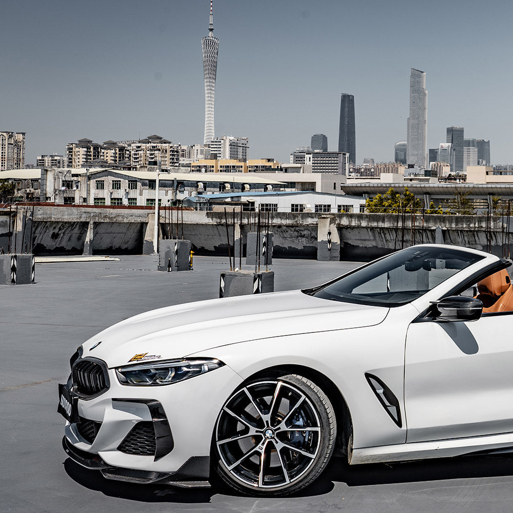 BMW 8 Series G16 Prepreg Carbon Fibre Front Lip with dual side winglets - aggressive aero upgrade