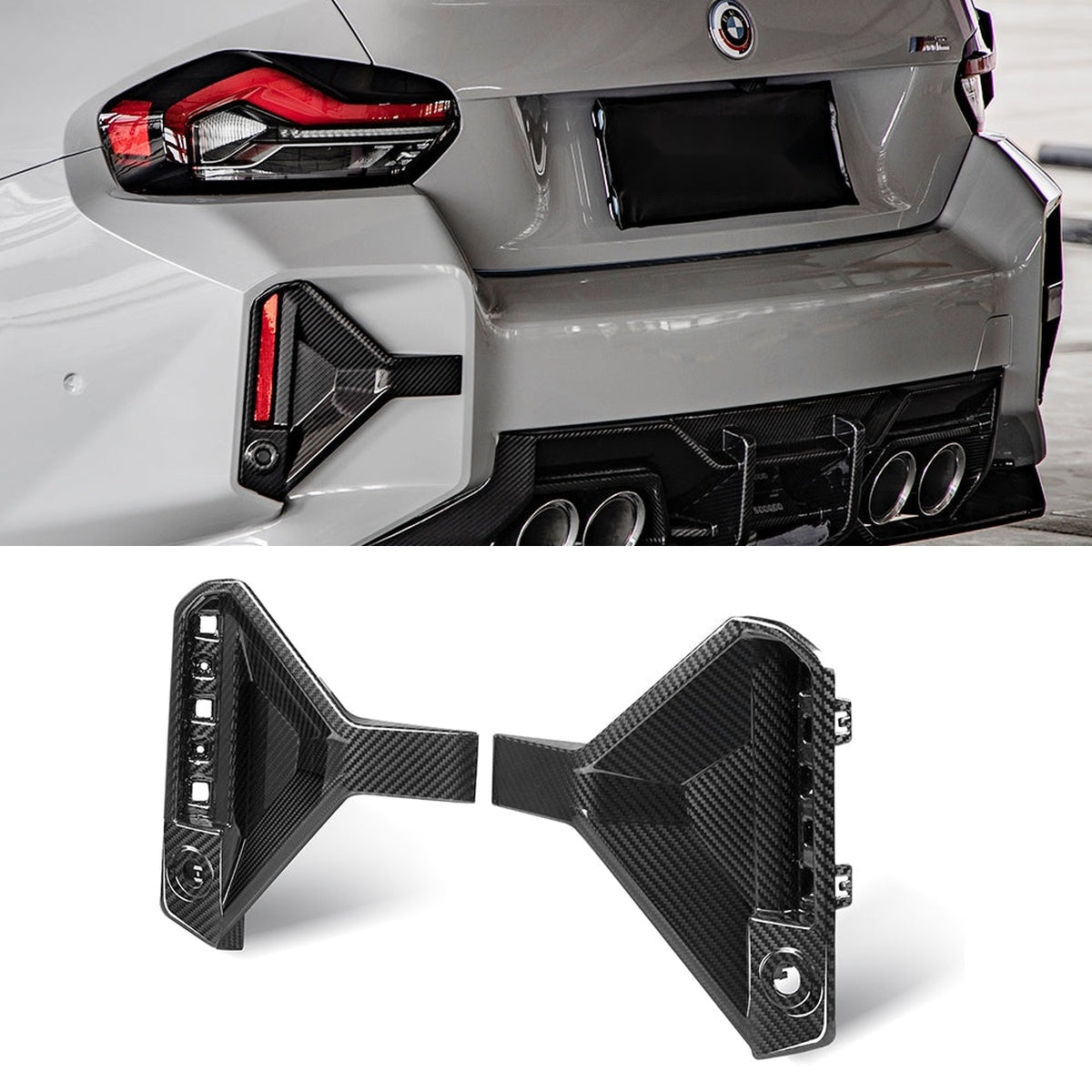 BMW M2 G87 Carbon Fibre Rear Bumper Inserts - prepreg gloss finish OEM fitment