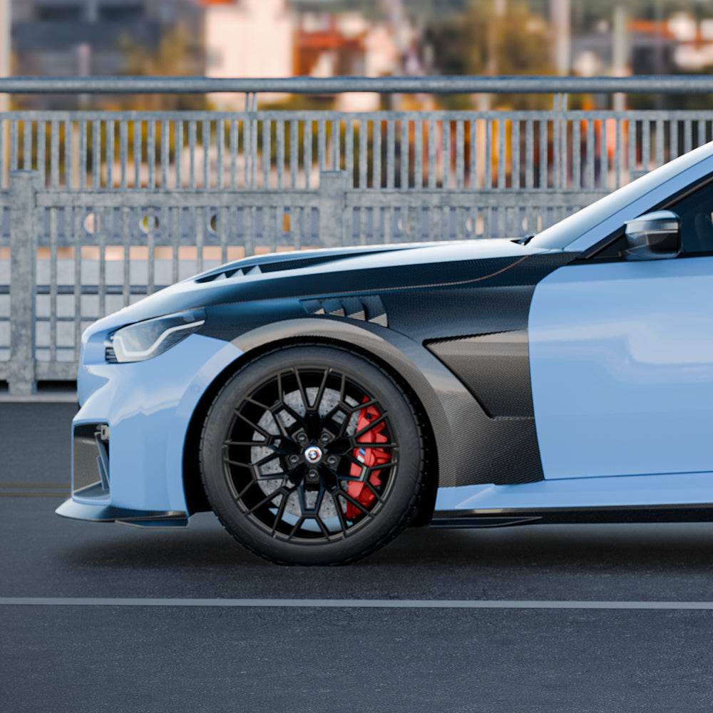 BMW M2 G87 Prepreg Carbon Fibre Side Fenders with shark fin air vents - OEM fitment upgrade