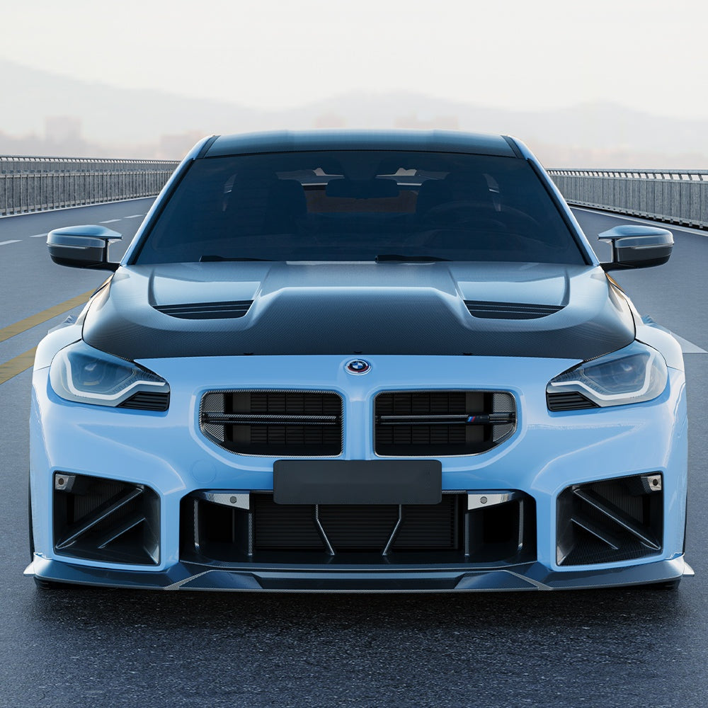 BMW M2 G87 Prepreg Carbon Fibre Vented Bonnet - shark fin vent design track upgrade