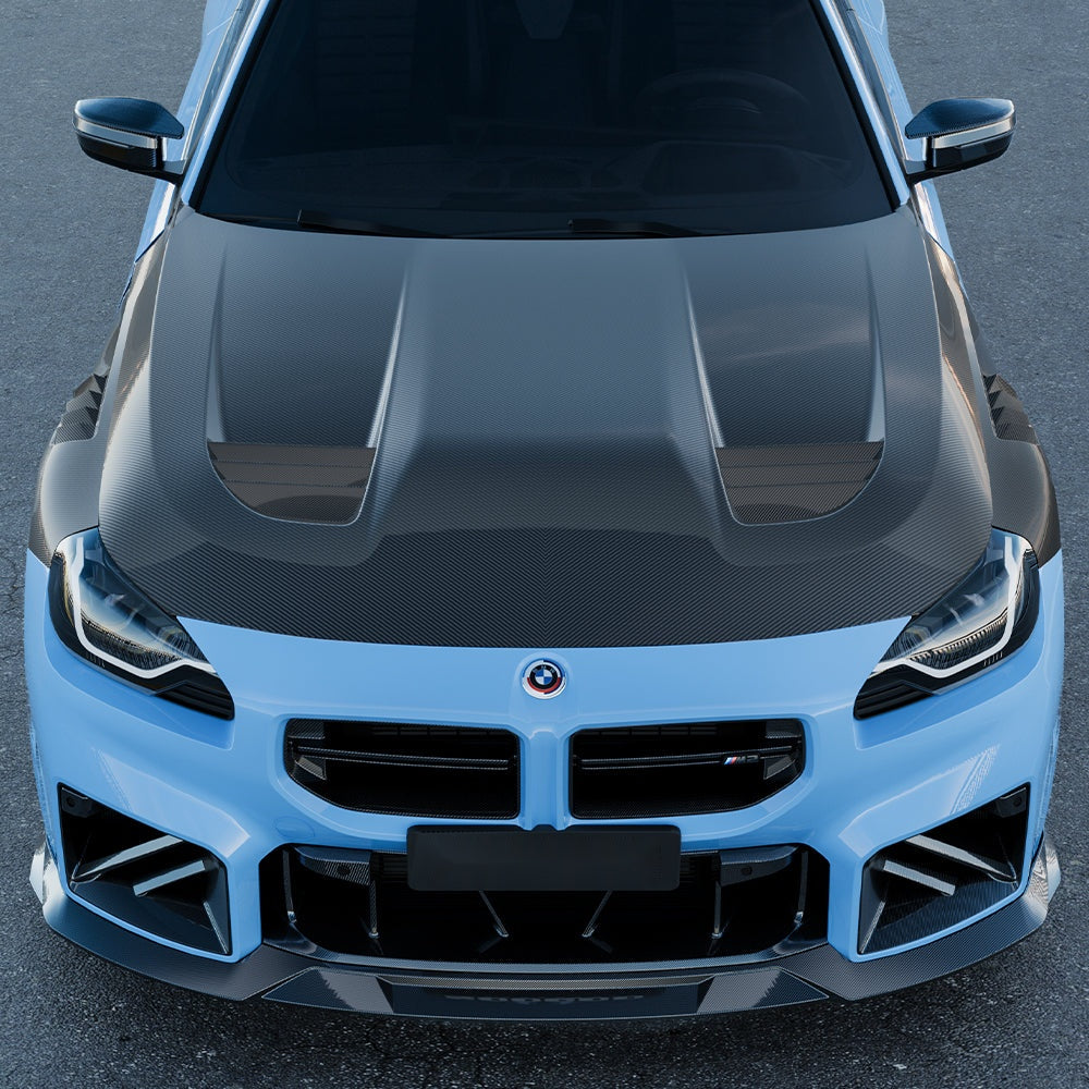 BMW M2 G87 Prepreg Carbon Fibre Vented Bonnet - shark fin vent design track upgrade