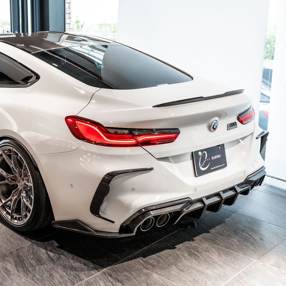 BMW M8 F91 F92 Prepreg Carbon Fibre Rear Diffuser - triple blade with side winglets