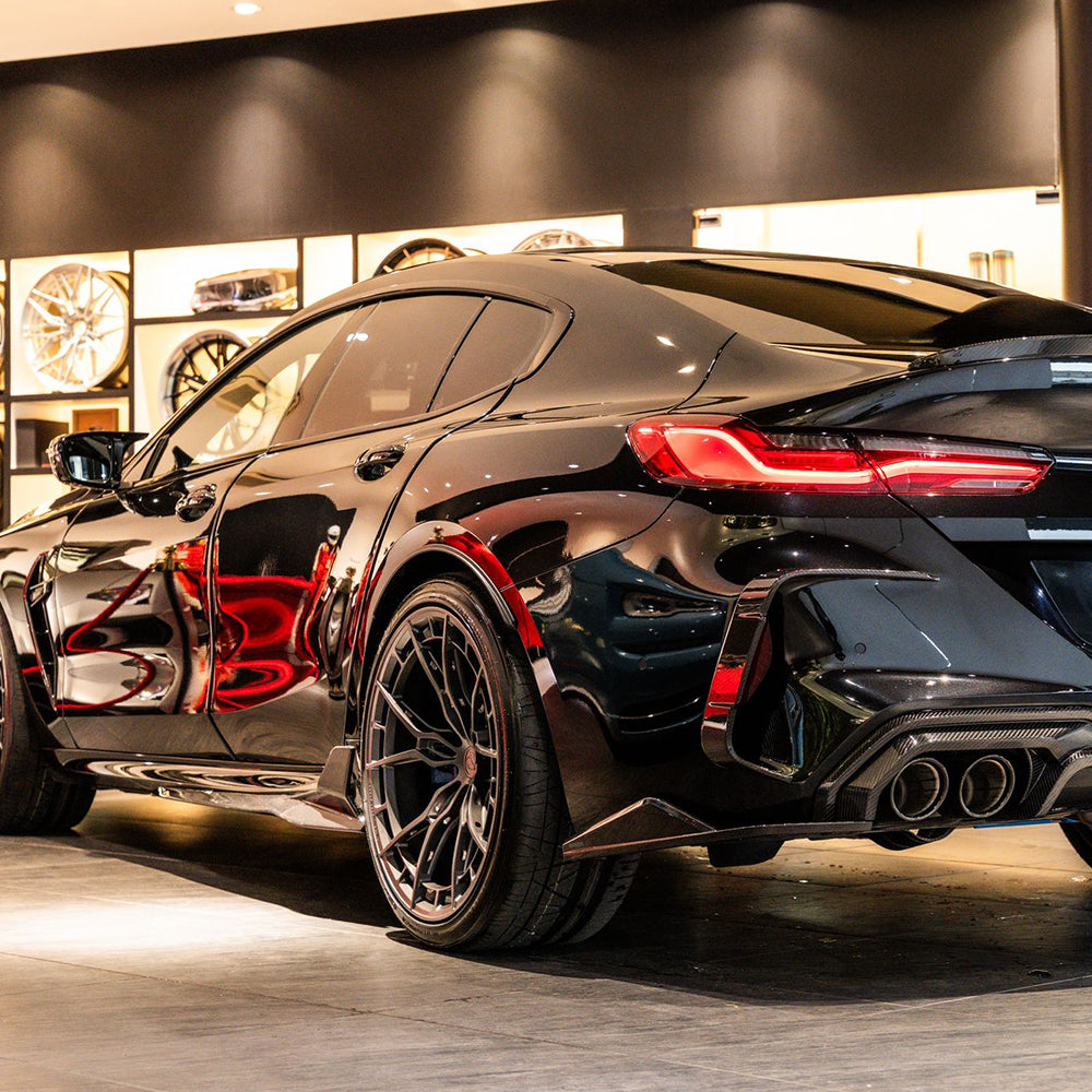BMW M8 F93 Prepreg Carbon Fibre Side Skirts - aggressive blade accent, OEM fitment