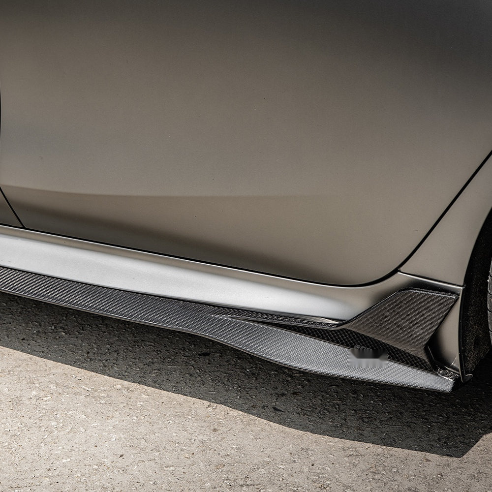 BMW M8 F93 Prepreg Carbon Fibre Side Skirts - aggressive blade accent, OEM fitment