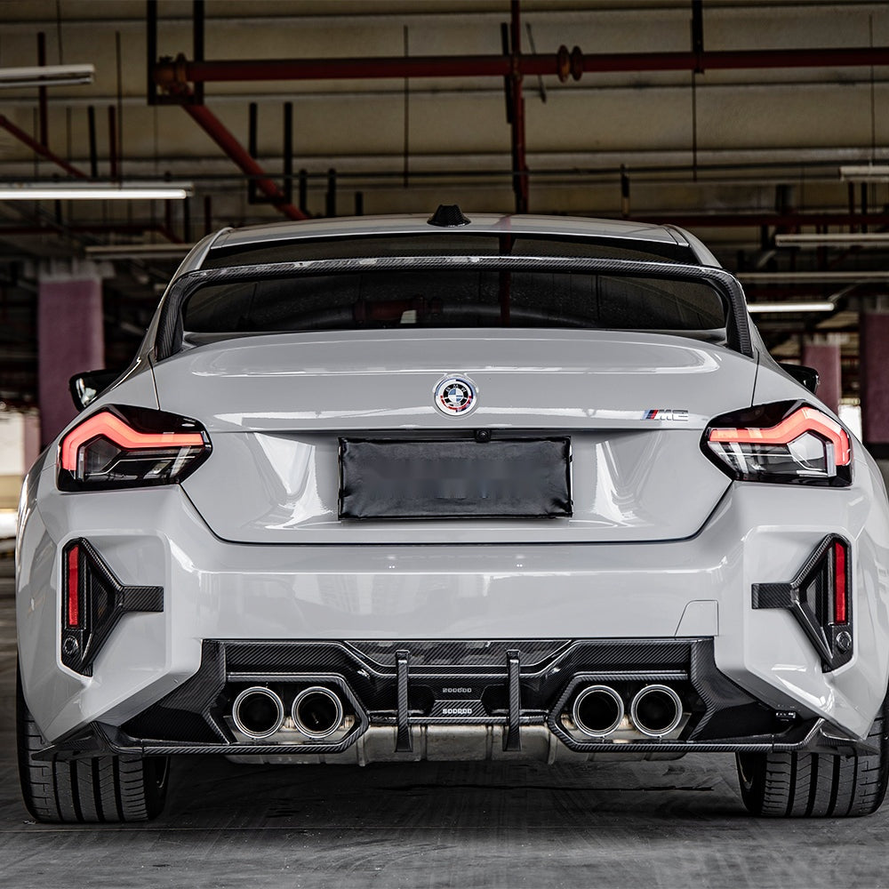 BMW M2 G87 Prepreg Carbon Fibre Rear Diffuser V1 - aggressive angular design with gloss finish