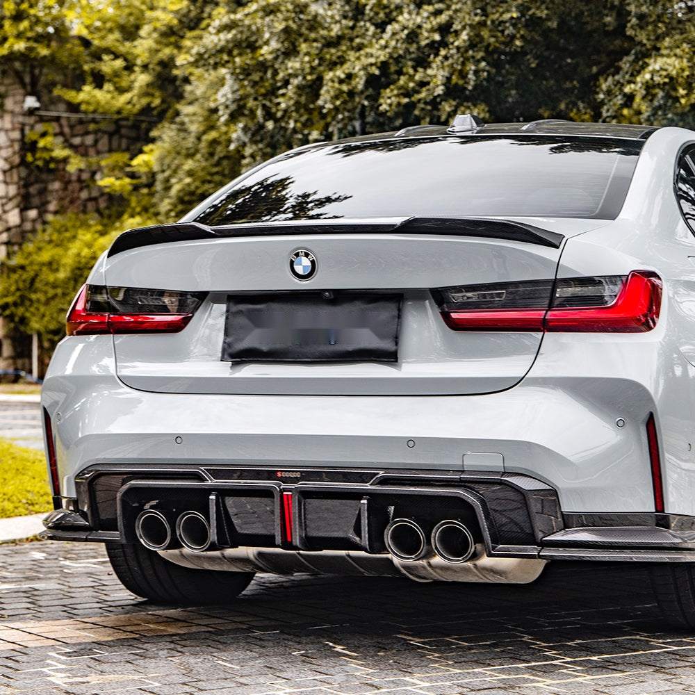 BMW M3 G80 Prepreg Carbon Fibre Rear Diffuser with Integrated Brake Light - aggressive rear aero upgrade