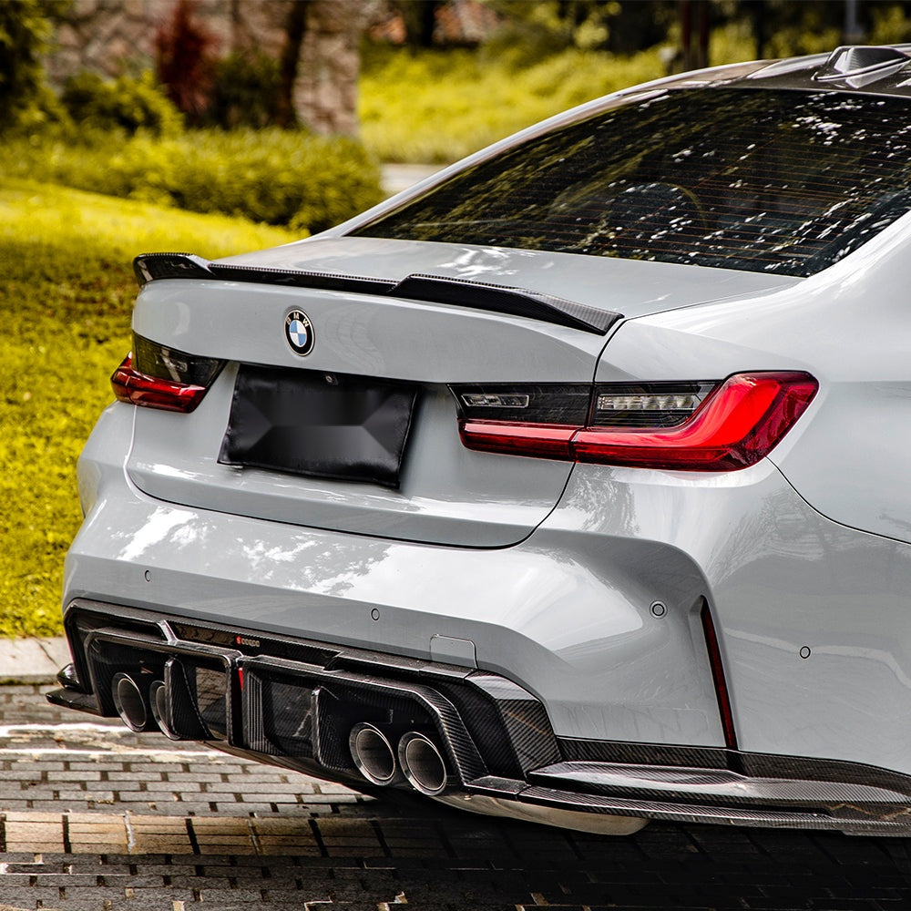 BMW M3 G80 Prepreg Carbon Fibre Rear Diffuser with Integrated Brake Light - aggressive rear aero upgrade