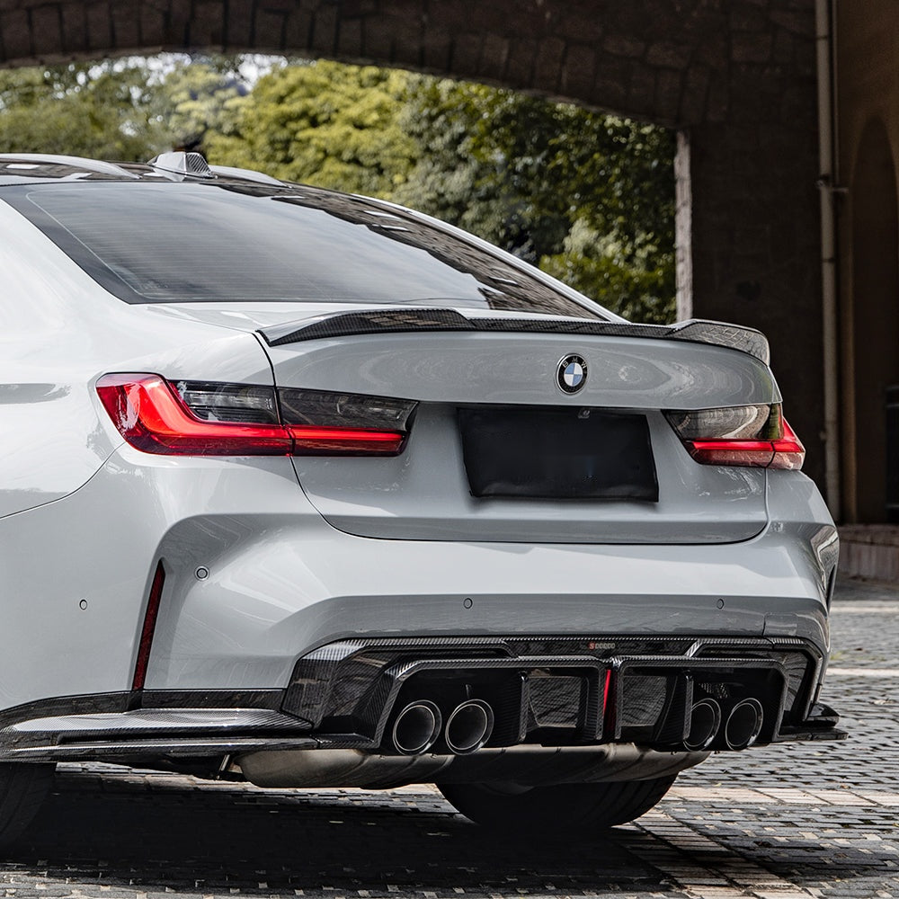 BMW M3 G80 Prepreg Carbon Fibre Rear Diffuser with Integrated Brake Light - aggressive rear aero upgrade