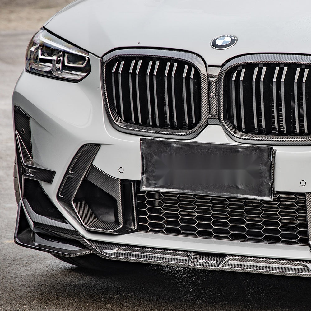 BMW X3M F97 LCI Prepreg Carbon Fibre Front Lip with dual side winglets - precision 3D scanned fitment