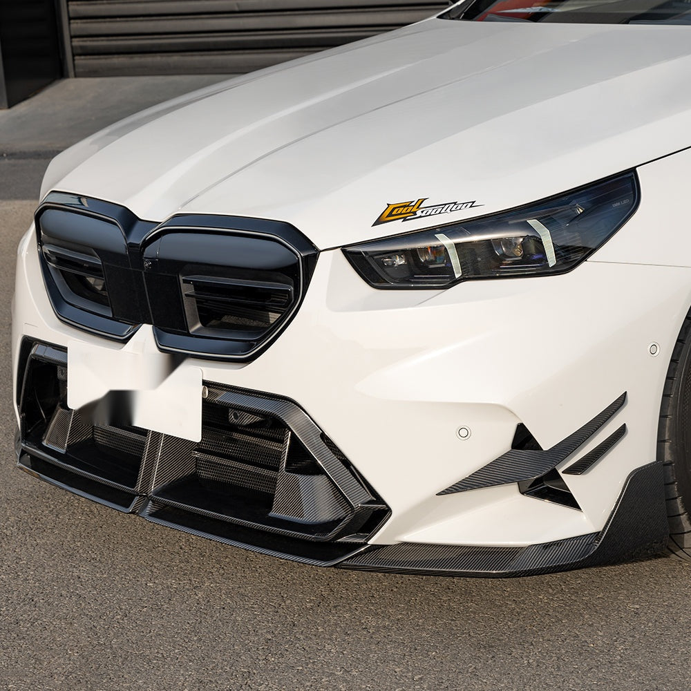BMW M5 G90 Prepreg Carbon Fibre Front Lip with dual winglets - aggressive aerodynamic upgrade